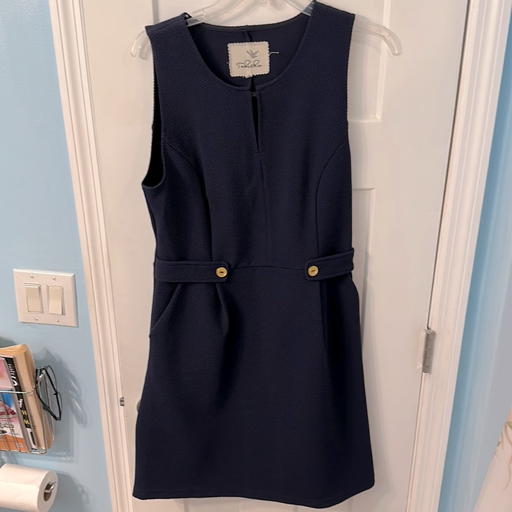 Size 12 blue dress by Tabitha. With pockets. Button detail